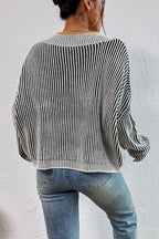 Striped Colorblock V-Neck Batwing Sweater