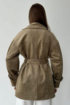 Vintage Suede Lapel Tie Waist Jacket Coat