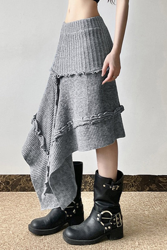 High Waist Asymmetrical Knit Skirt
