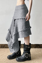 High Waist Asymmetrical Knit Skirt