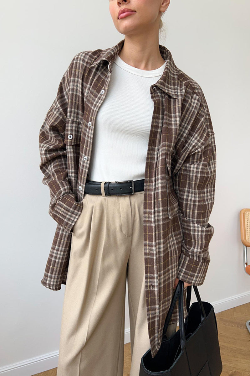 Plaid Striped Mid-Length Blouse