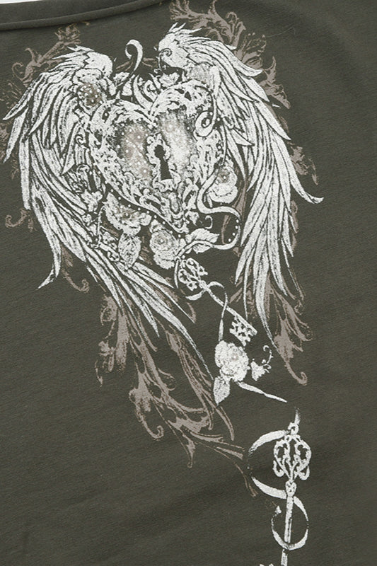 Off Shoulder Wing Print T-shirt