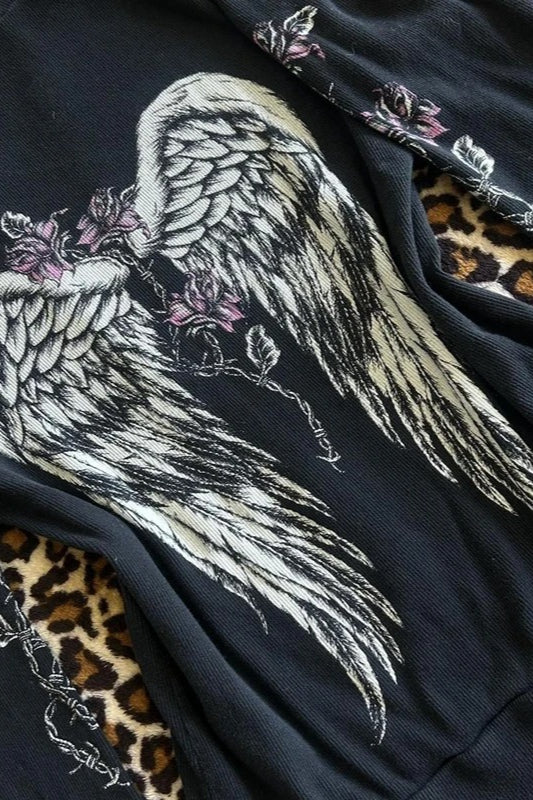 Vintage Flower Wings Print Hoodie