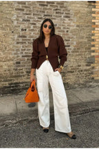 V-Neck Buttoned Knit Cardigan