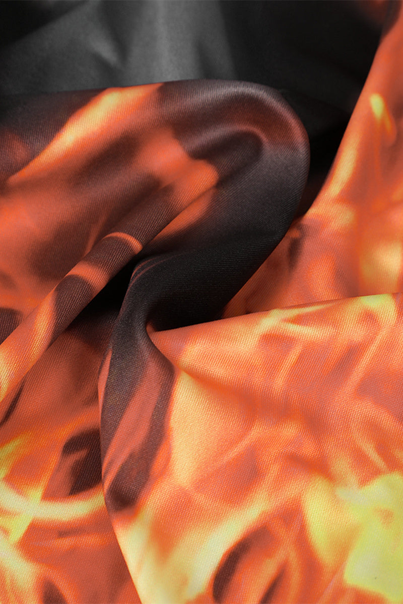Trendy Flame Print Strap Bodycon Maxi Dress