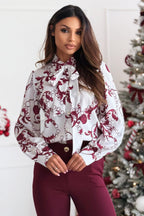 Printed Bow Tie Long Sleeve Blouse
