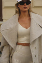 Vintage Solid Collared Long Sleeve Wool Coat