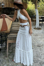 Lace Ruched A-Line Skirt