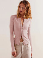 Buttoned Ribbed Knit Cardigan