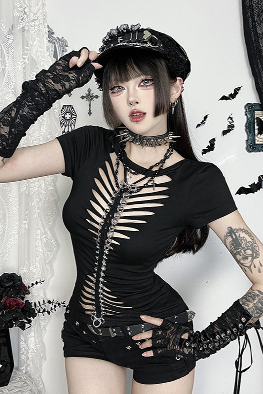 Gothic Bone Chain Buckle T-Shirt