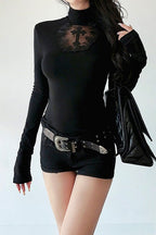 Gothic Cross Cutout Long Sleeve T-Shirt