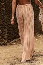 Beach Style Striped Drawstring Wide Leg Pants