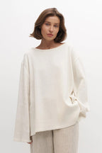 Cotton Loose Fit Off-Shoulder Knit Sweater