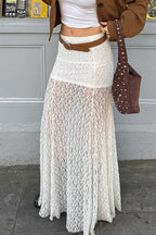 Sheer Lace A-Line Midi Skirt