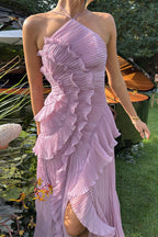 Elegant Neck Strap Ruffles Backless Floral Dress