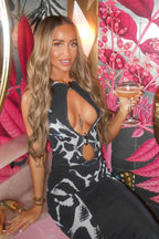 Printed Leopard Cutout Sleeveless Bodycon Maxi Dress