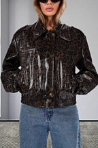 Vintage Leopard Trim PU Jacket