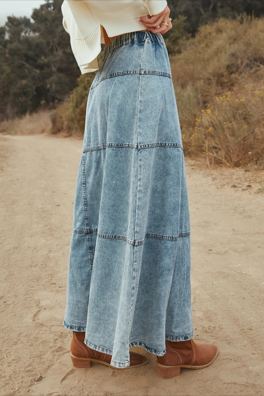 Layered Denim A-Line Skirt