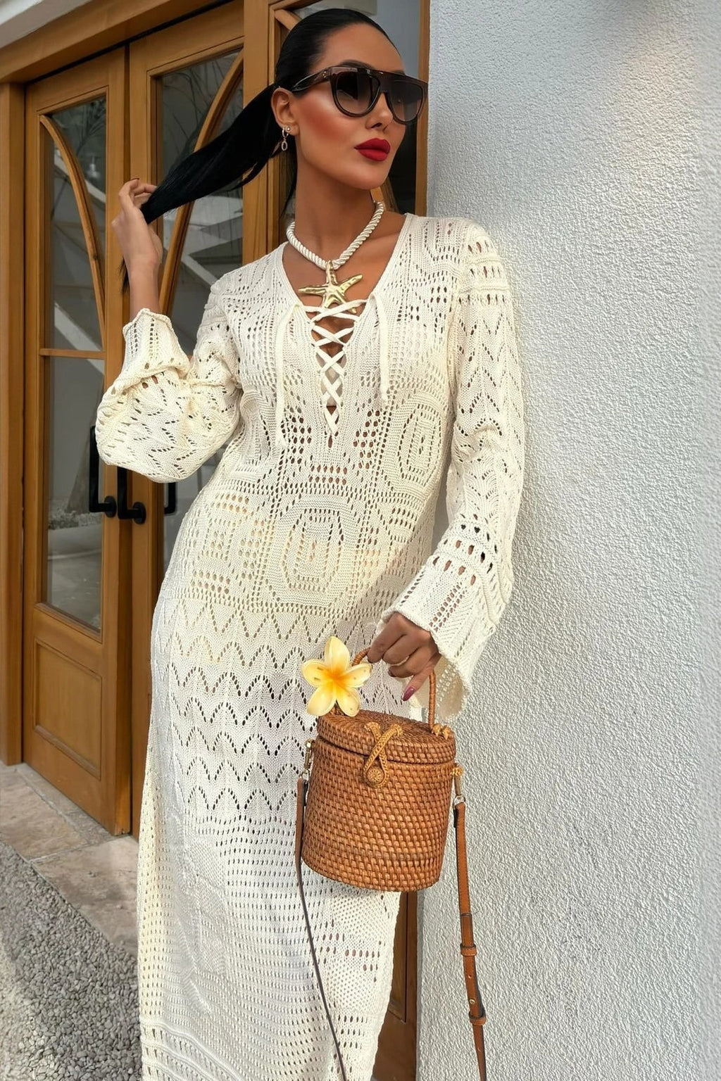 Chic Knit Hollow Bodycon Boho Dress