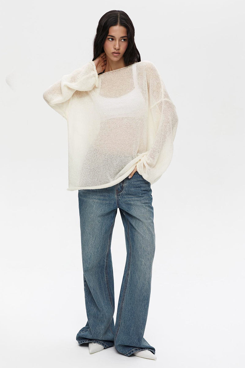 Hollow Out Bell Sleeve Knit Sweater