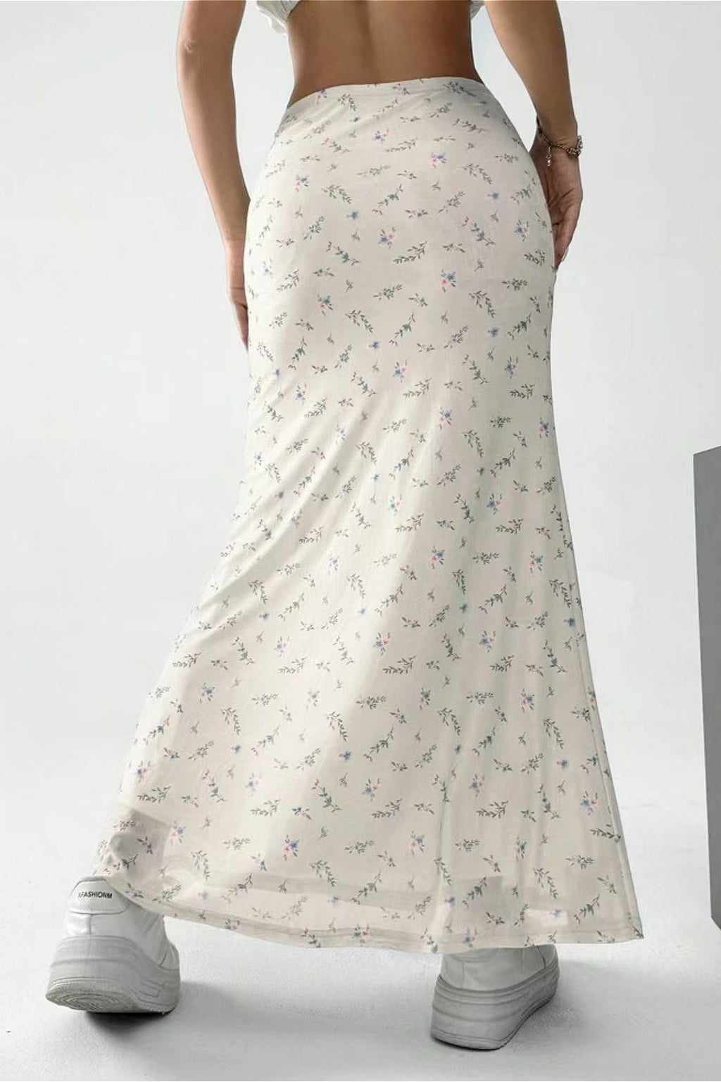 Floral Satin A-Line Midi Skirt