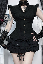 Gothic Ruffled Cinched Waist Blouse