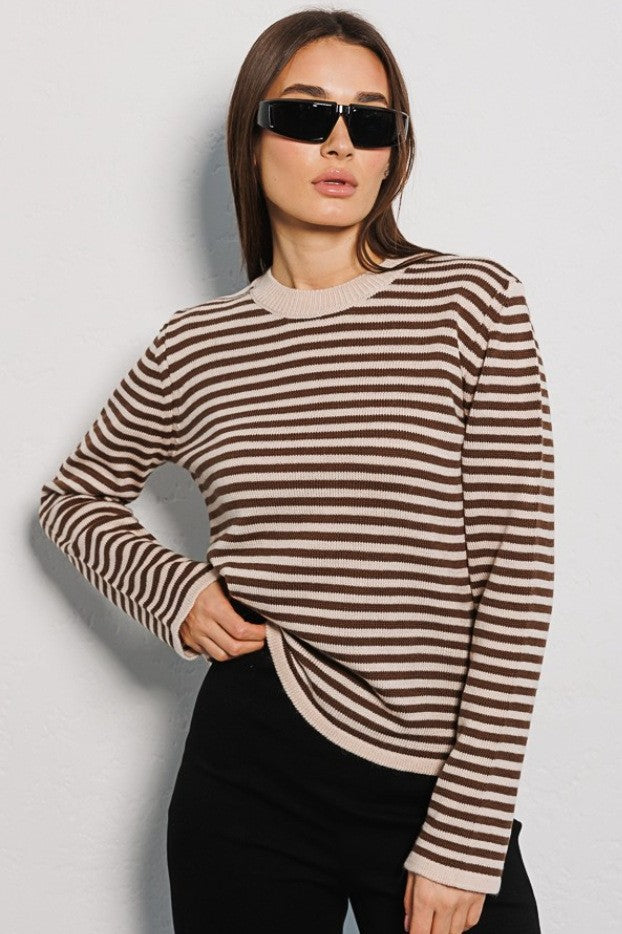 Ribbed Colorblock Striped Knit Sweater
