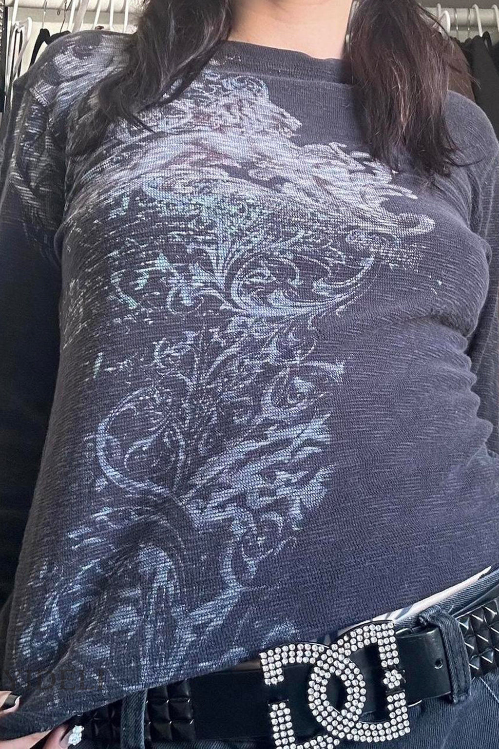 Skull Print Crewneck Long Sleeve T-shirt