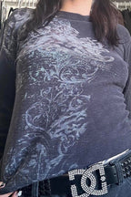 Skull Print Crewneck Long Sleeve T-shirt