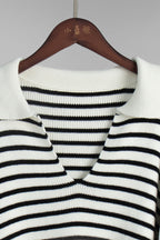 Striped Polo Neck Loose Fit Knit Sweater