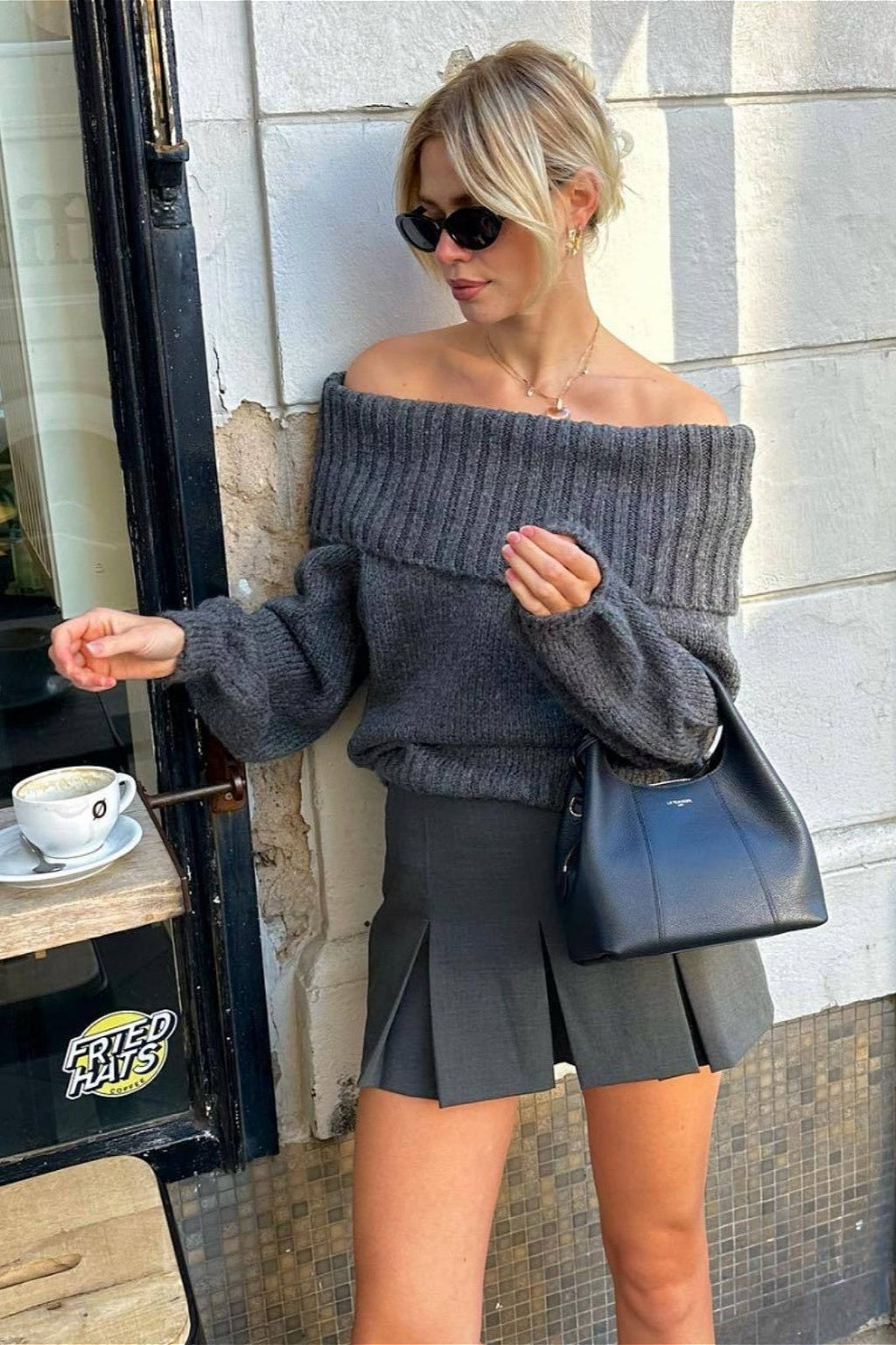 Vintage Off-Shoulder Fitted Long Sleeve Sweater
