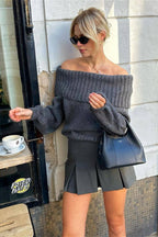 Vintage Off-Shoulder Fitted Long Sleeve Sweater