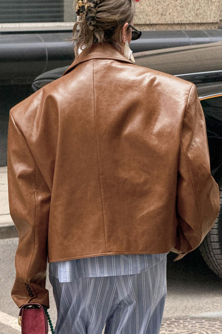 Blazer Style PU Leather Jacket