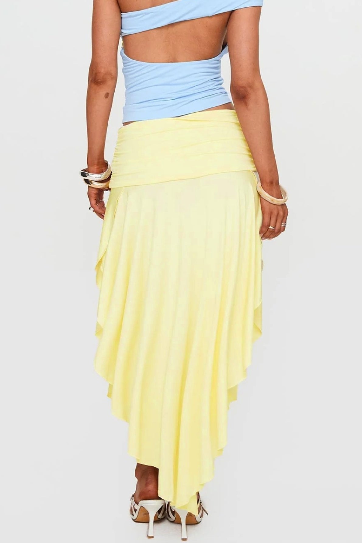 Wrinkled High Waist Asymmetrical Split Skirt