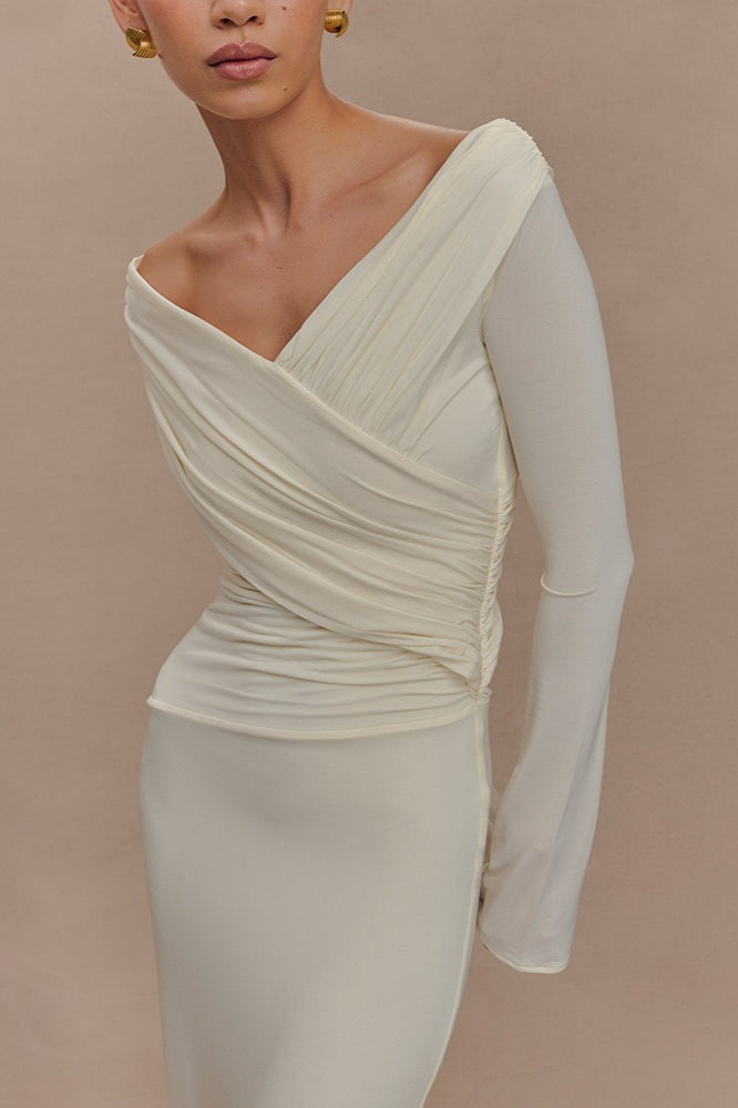 V-Neck Ruched Maxi Boho Dress