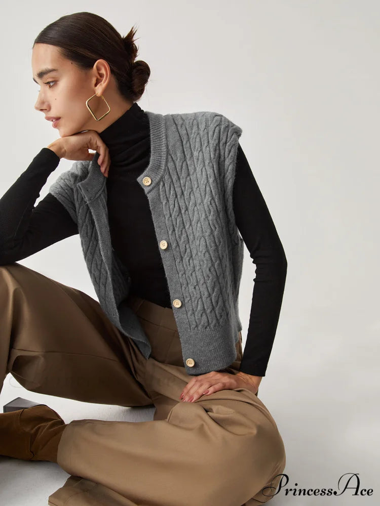 Cable Knit Graceful Button Down Vest