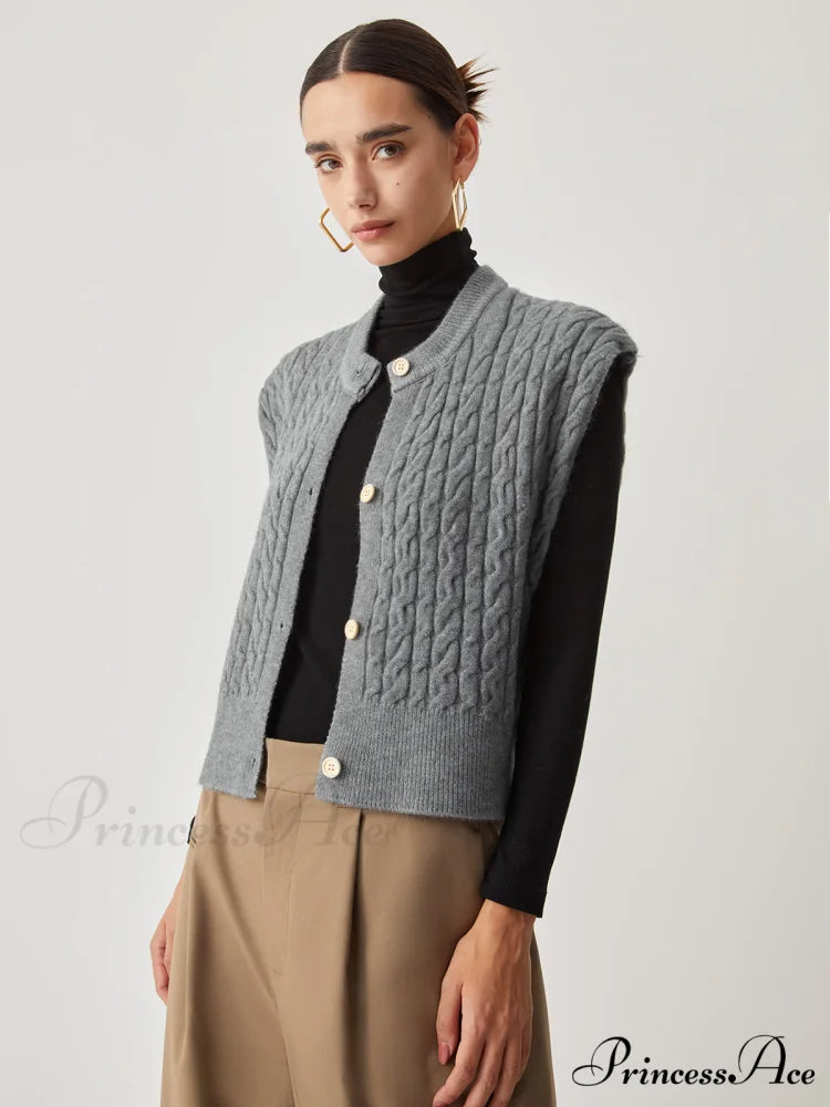 Cable Knit Graceful Button Down Vest