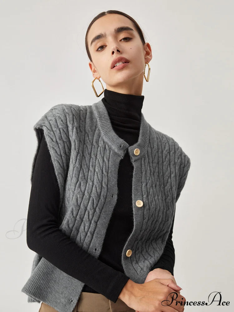 Cable Knit Graceful Button Down Vest