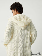 Cable Knit Graceful Hooded Longline Cardigan