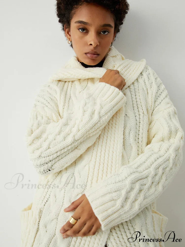 Cable Knit Graceful Hooded Longline Cardigan