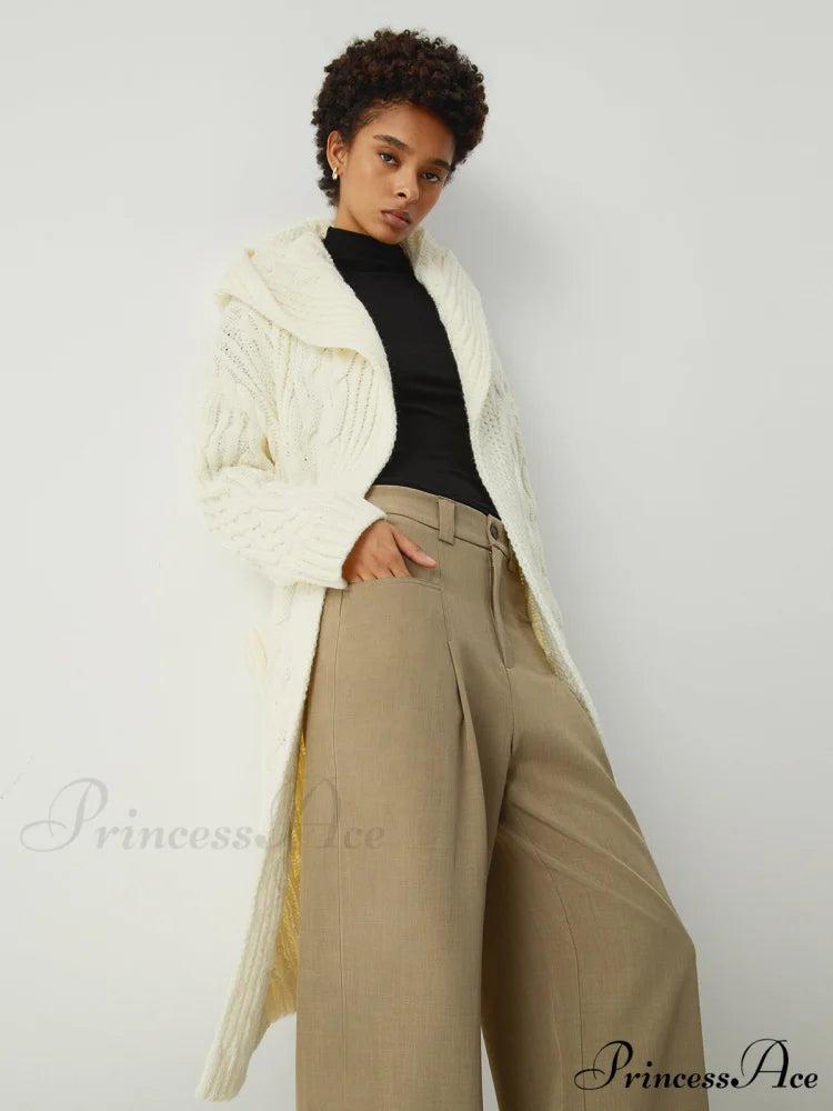 Cable Knit Graceful Hooded Longline Cardigan