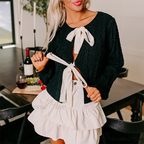 Cable Knit Split Front Bow Cardigan