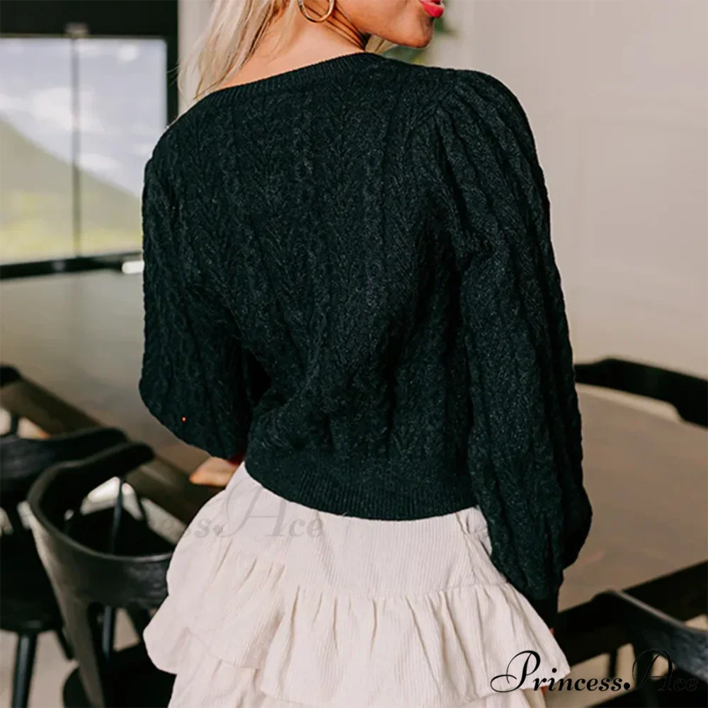 Cable Knit Split Front Bow Cardigan