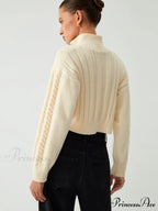 Cable Knit Two Trendy Way Zip Crop Cardigan