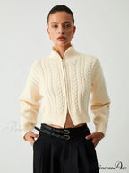Cable Knit Two Trendy Way Zip Crop Cardigan