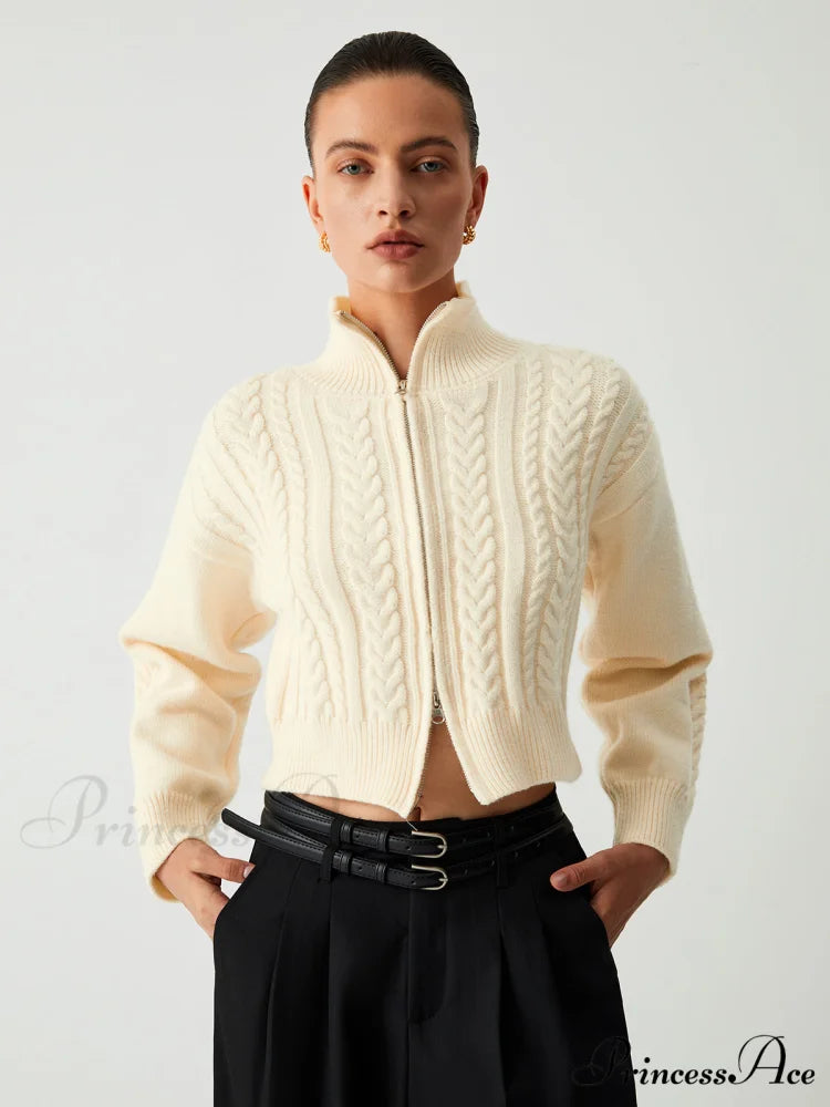 Cable Knit Two Trendy Way Zip Crop Cardigan