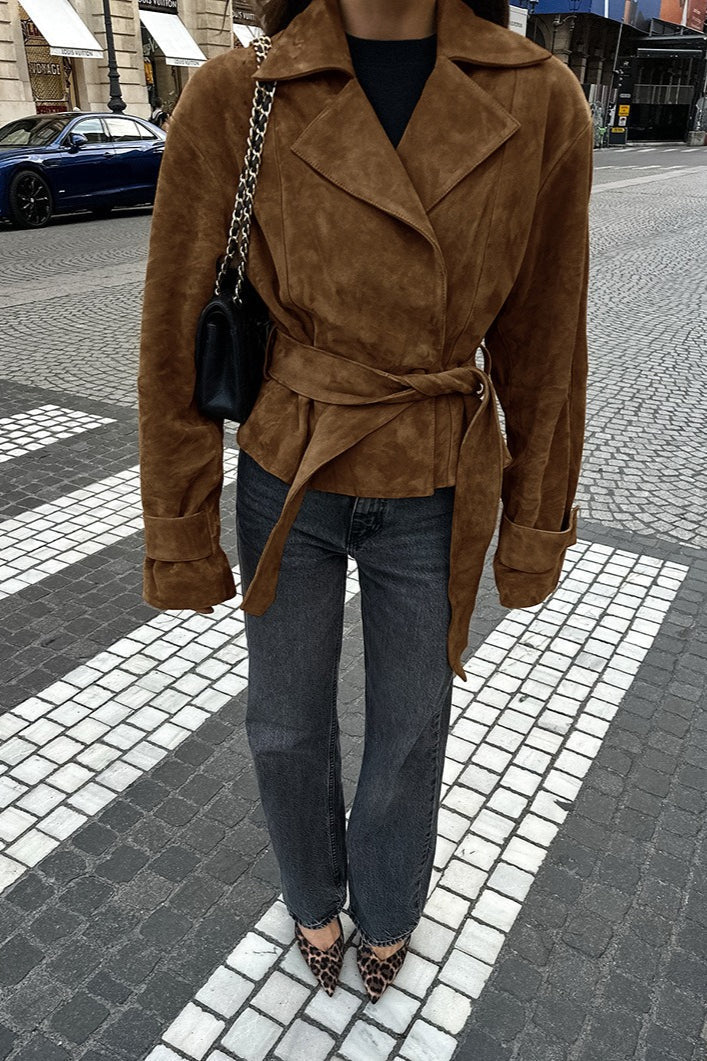 Belted Brown Suede Jacket