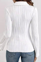 Ribbed Solid Color Fitted Blouse