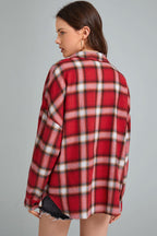 Plaid Stand Collar Button Shirt  Blouse