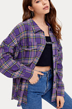 Plaid Stand Collar Button Shirt  Blouse